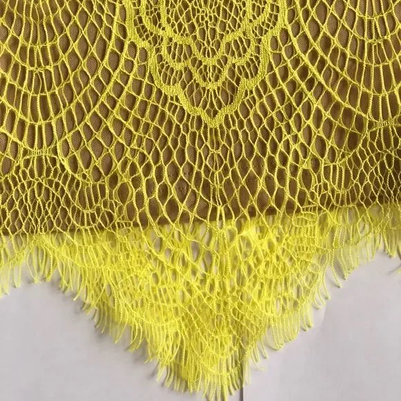0020 NEW Yellow Lace Nude Illusion Mini Skirt - Picture 4 of 9